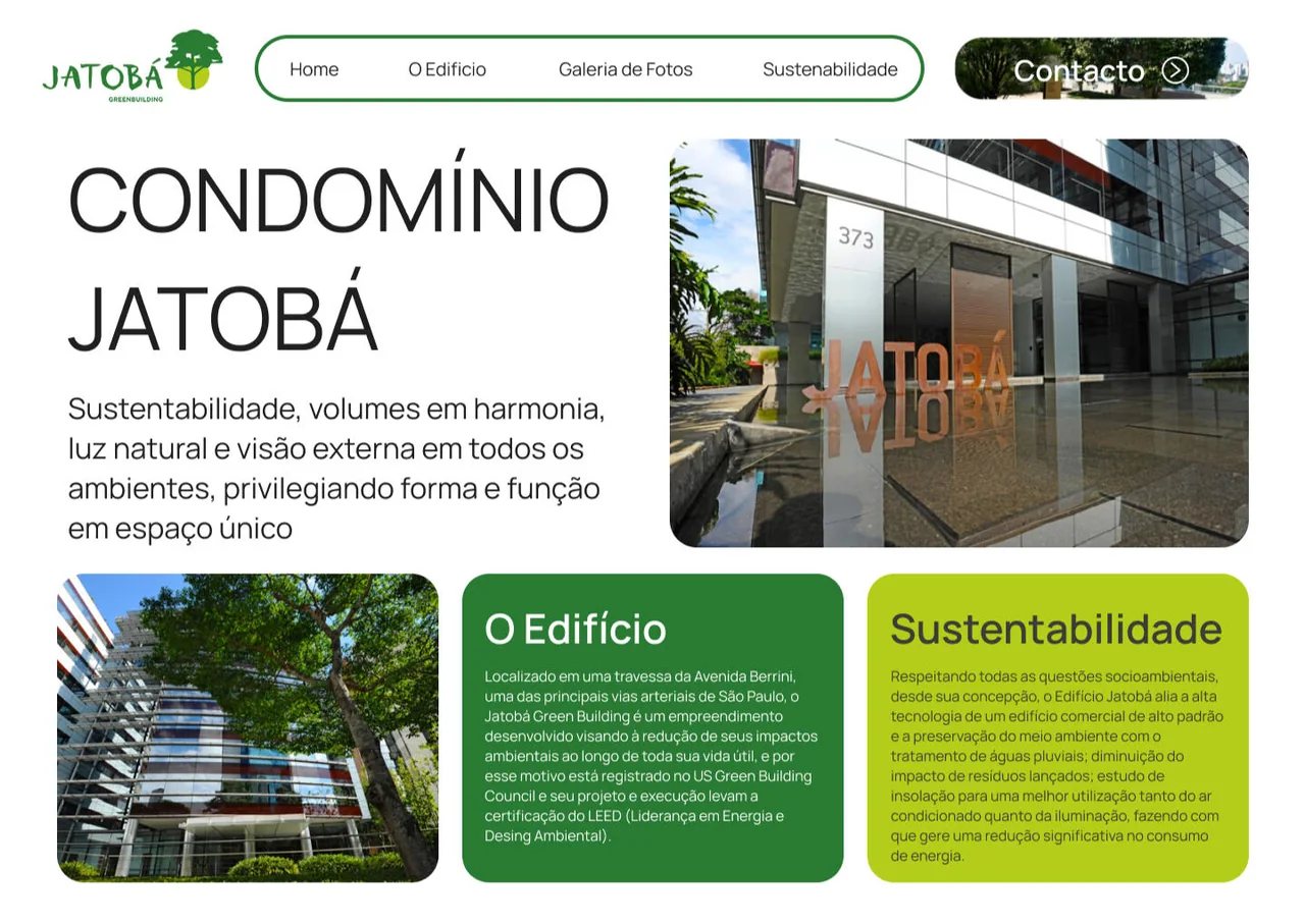 Green and white Jatobá website presented across desktop and mobile screens